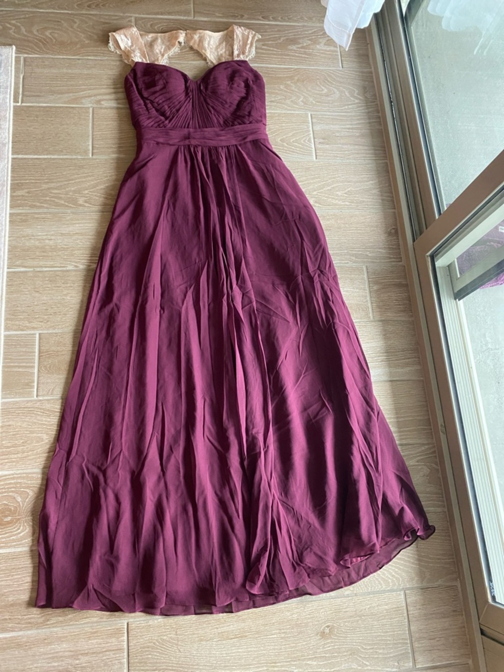 DaVinci Plum Maxi Dress with Lace Cap Sleeves